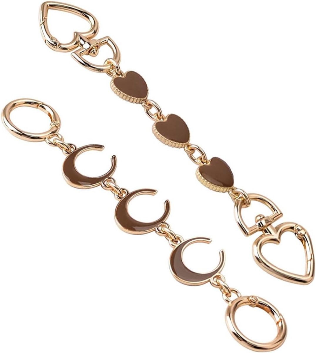 zalati 2 stuks metalen verlengketting, hartvormige maan handtas riem verlengketting, voor handtas crossbody schoudertas (bruin)