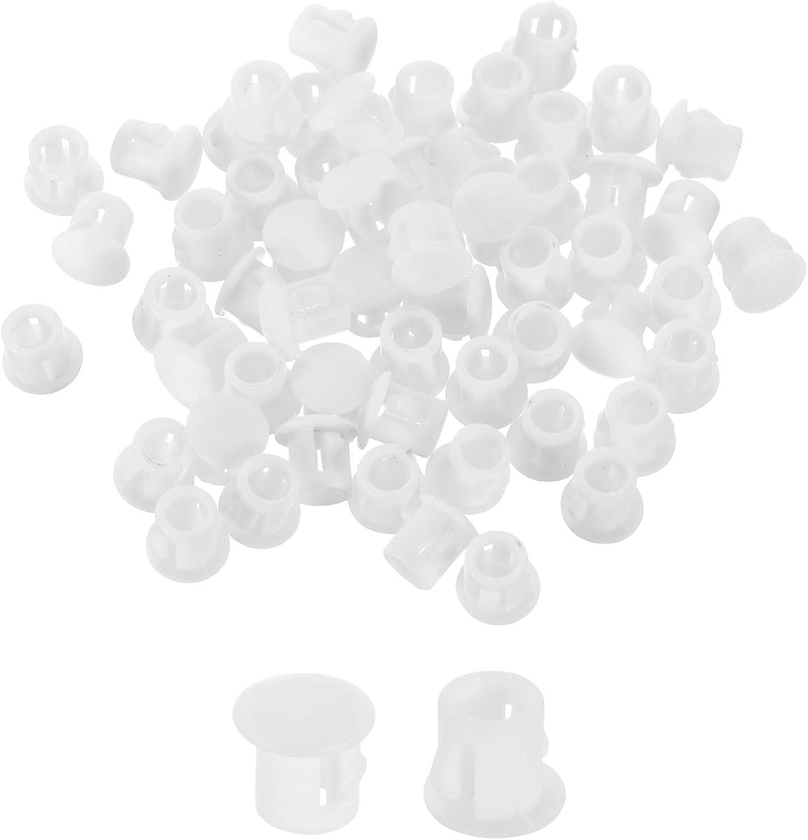 70 stuks kunststof doppen voor gaten, 6 mm (1/4 inch) paneelstoppen, ronde klikdoppen voor het plaatsen van meubels, eindkappen voor panelen, wit