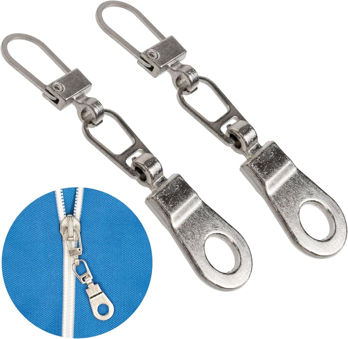 Ritstrekker voor reparatie, 2 stuks, van metaal, in grijs-zilver, vervangende ritstrekker voor ritssluiting, ritstrekker voor jas, koffer, jeans, tas, ritstrekkerset