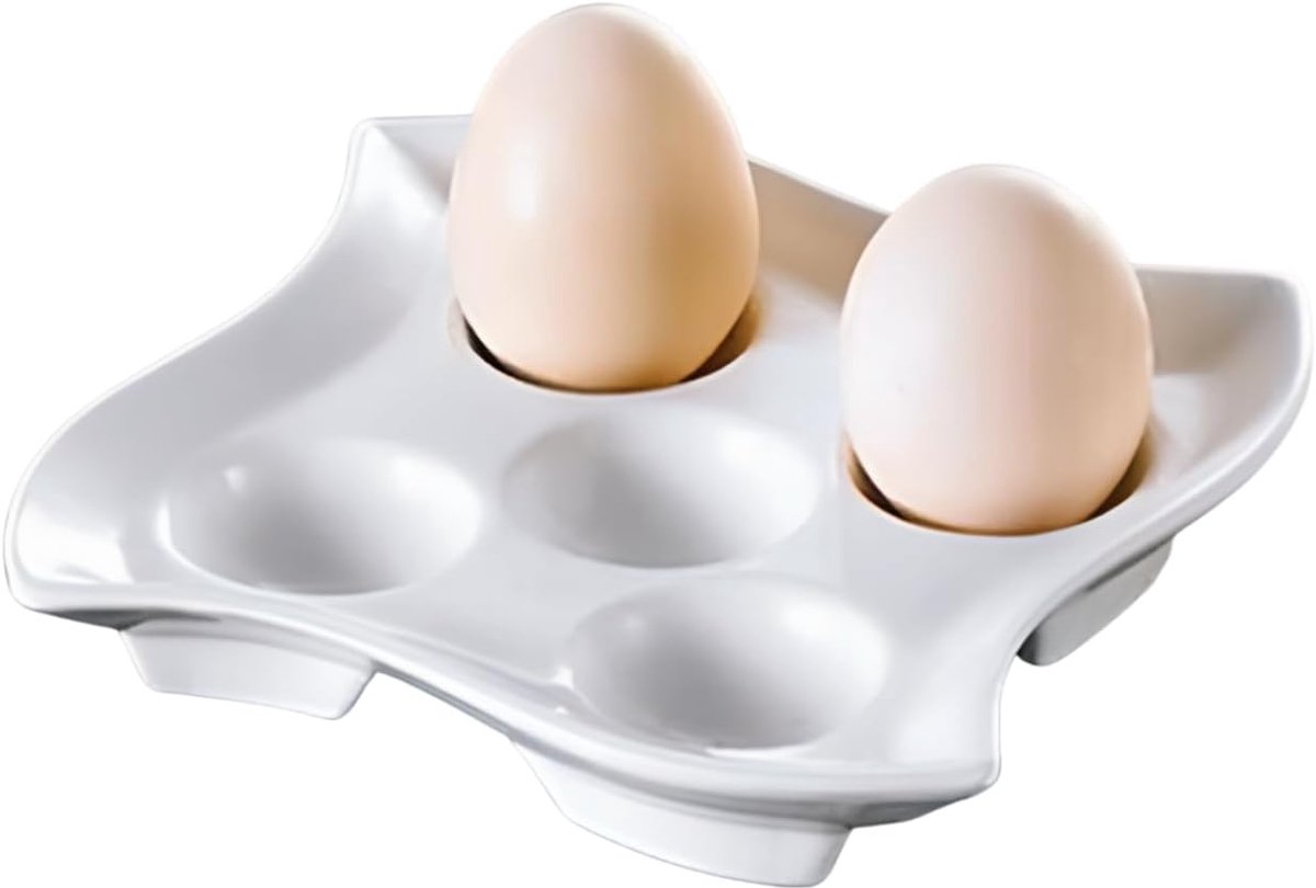 Eierborden voor 5 eieren, wit glas, 1 stuk, vaatwasmachinebestendig en magnetronbestendig, ideaal voor het serveren, voor de koelkast of eetplank, eierbox, eierhouder, eierhouder
