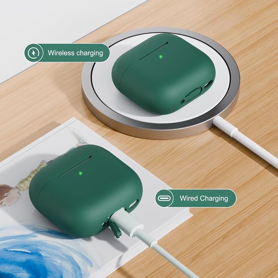 Hoes Compatibel met AirPods 4th Generation hoes 2024, Ultra-Thin, Beschermend Siliconen hoesj voor AirPods 4, LED vooraan zichtbaar (donkergroen) — afbeelding 2