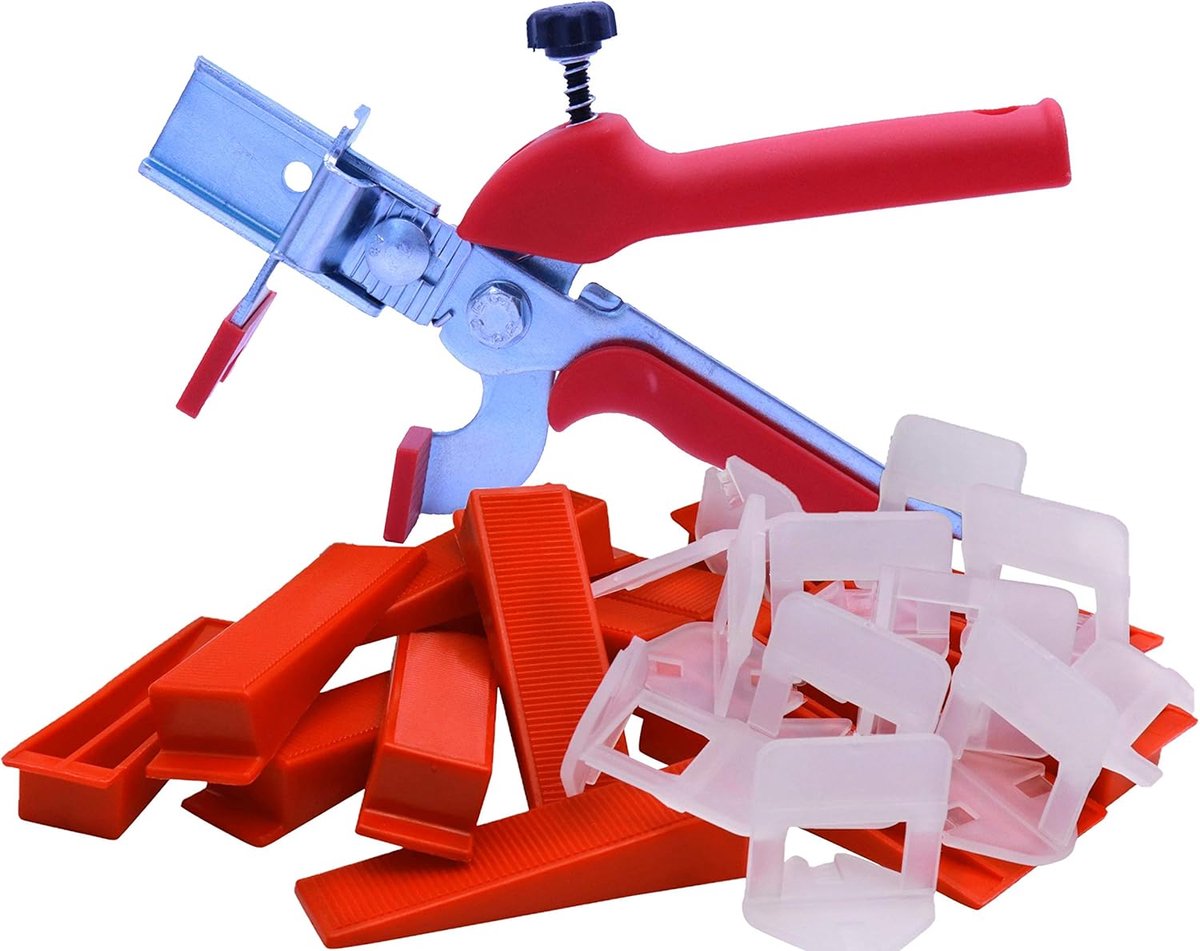 Tegelleghulp set 1 mm 201-delig nivelleringssysteem met tegelwiggen treklussen afstandhouders tegelgereedschap en nivelleertang voor wand en vloertegels