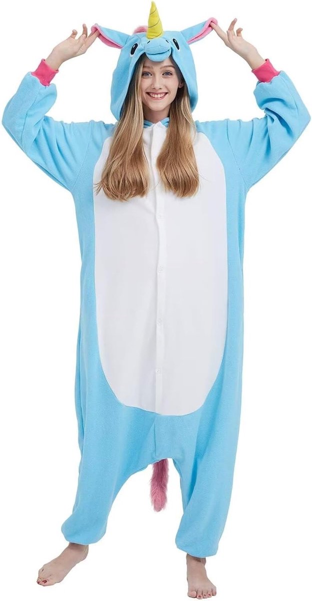 Damespyjama, dieren, kostuum, nieuwigheid, cosplay, Kerstmis, Halloween, Blauwe Eenhoorn, S