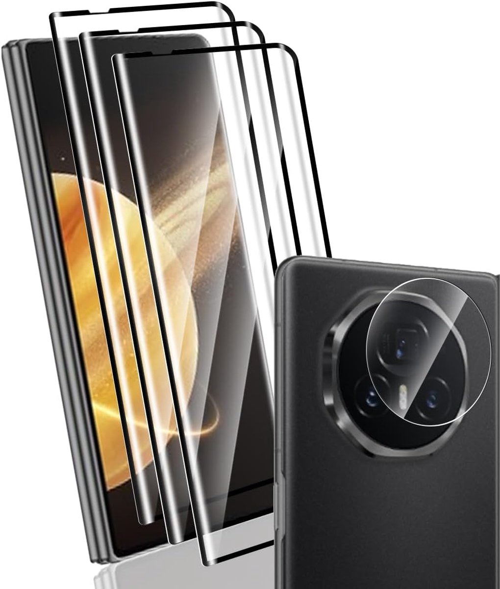 Beschermfolie voor Honor Magic V3 gehard glas, 9H gehard glas, 3 stuks, met cameralensfolie, 1 stuk, HD, transparant voor Honor Magic V3