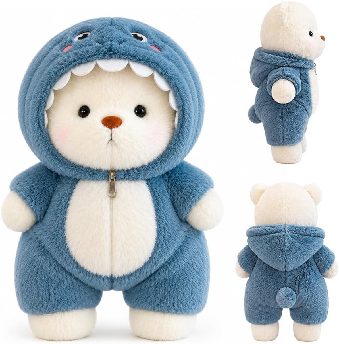 30 cm, Teddy Huggy On kostuums, haai, schaap, dinosaurus, pluche dier met afneembare outfit en beweegbare gewrichten aan de poten, voor feest, Kerstmis en verjaardag (blauw)