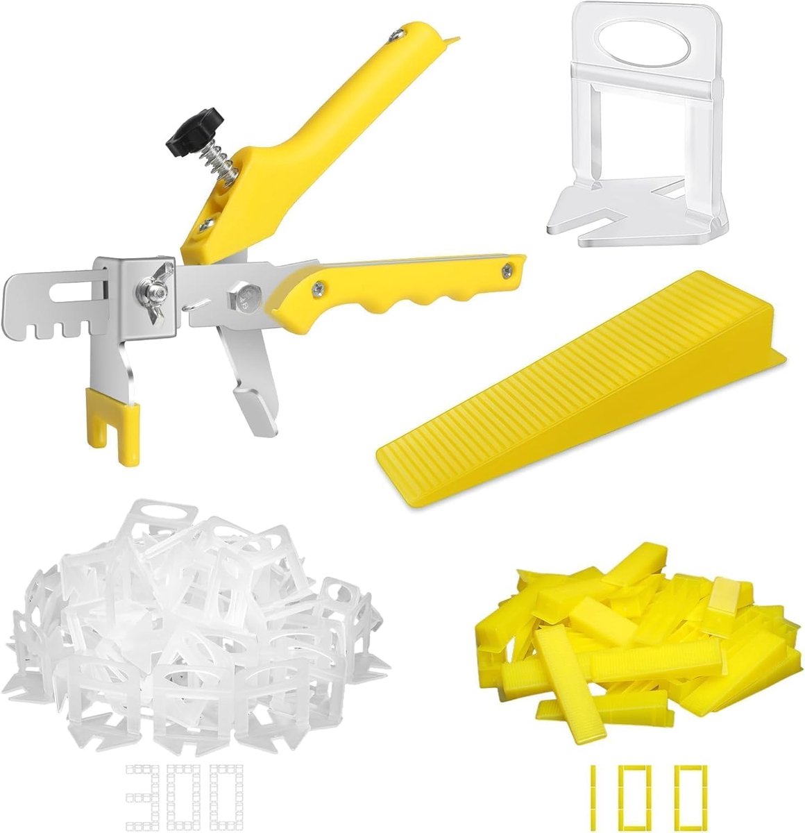 3 mm, set met 300 trekclips, 100 wiggen en tang, leghulp voor wand, tegelinstallatie en vloertegels, nivelleringsset voor nauwkeurig tegel leggen