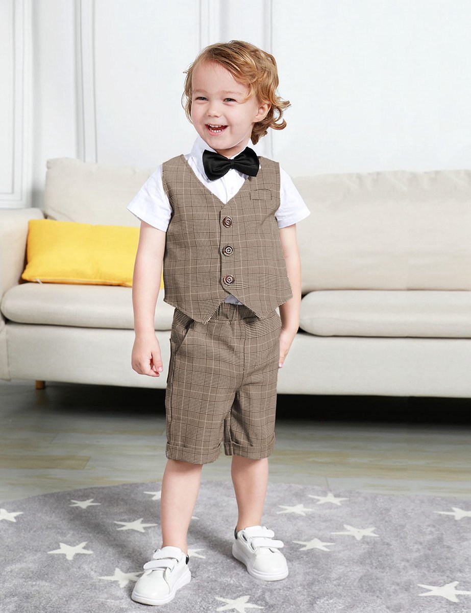 Baby outfits jongens 12-18 maanden - mintgroen - khaki geruit - perfect voor bruiloft of doop - SnelShoppen