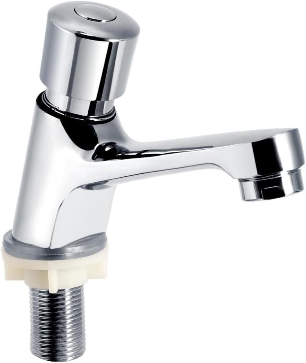 Badkamer Wastafel kraan, Single Basin Automatische Sluiting Waterbesparende Chrome Wastafel Mixer