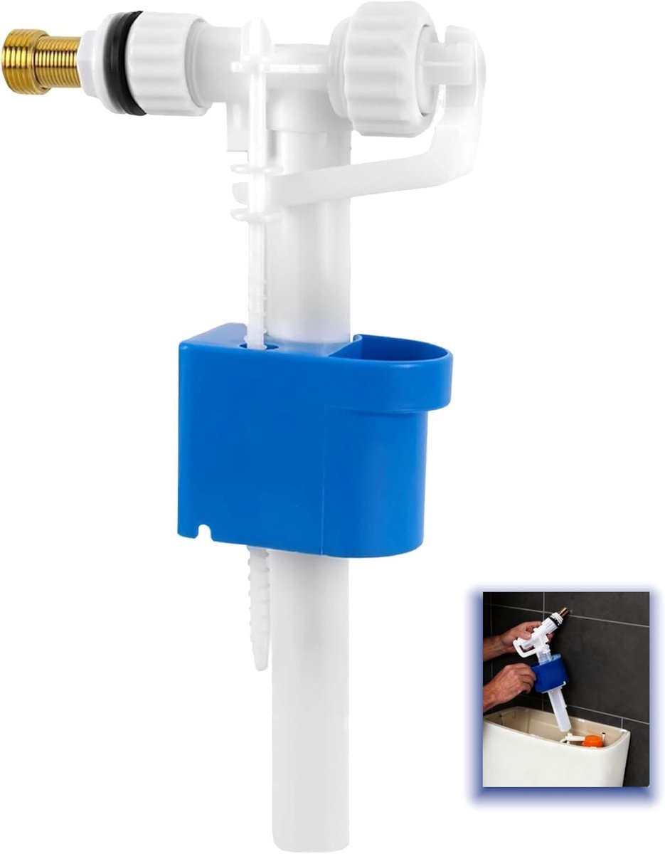 vulventiel universeel voor G3/8" en G1/2" messing aansluiting, spoelbak reserveonderdelen instelbaar, geruisloos en waterbesparend. Perfecte reserveonderdelen voor wc-spoelbak