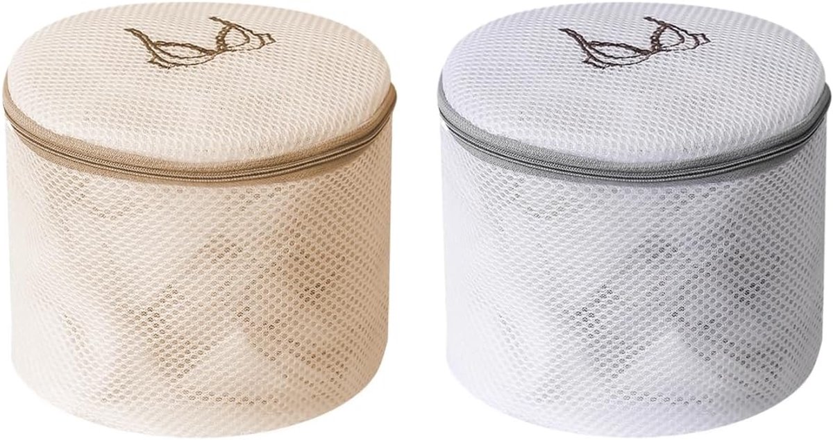 2-delige waszak, dubbele verdikking, anti-klitten zak voor wasmachine met vaste houder, geschikt voor beha's, ondergoed en sokken, beige en wit, 15 × 17 cm