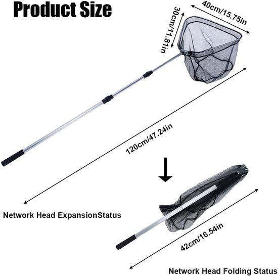 SnelShoppen - Pond Net 120 cm Met Telescopische Steel, Visnet, Zwembad Landing Net, Telescopisch Fishing Net Voor Het Schoonmaken Van Zwembaden En Tui van Snelshoppen — afbeelding 5