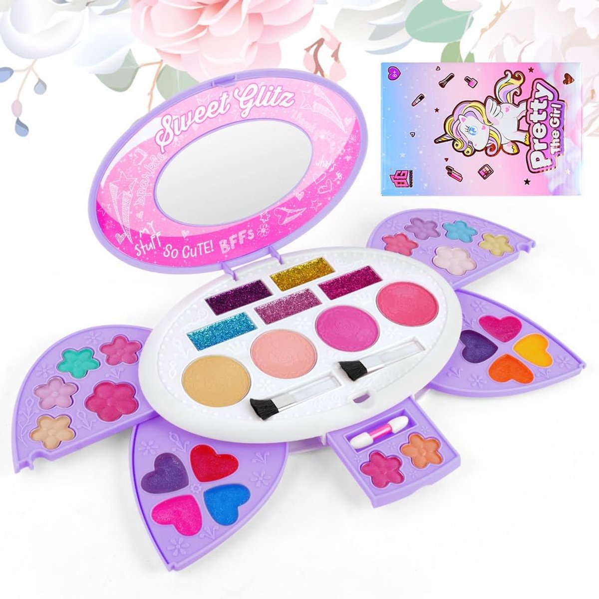Makeup set voor meisjes - 29-delige set - wasbare make-up - inclusief spiegeltje en kwasten - plezier voor 3+ jaar - SnelShoppen