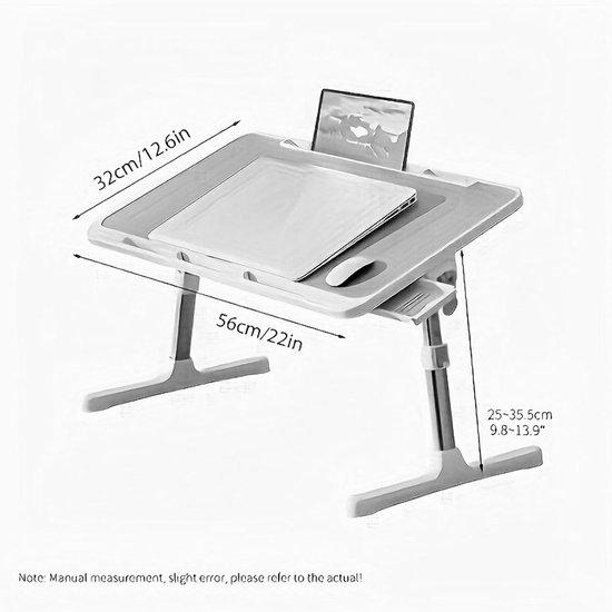 Inklapbare Laptoptafel - Bedtafel Vloertafel - Comfortabel Werken - Hoogte en Hoek Verstelbaar - 56 x 32 cm - Zilvergrijs — afbeelding 2