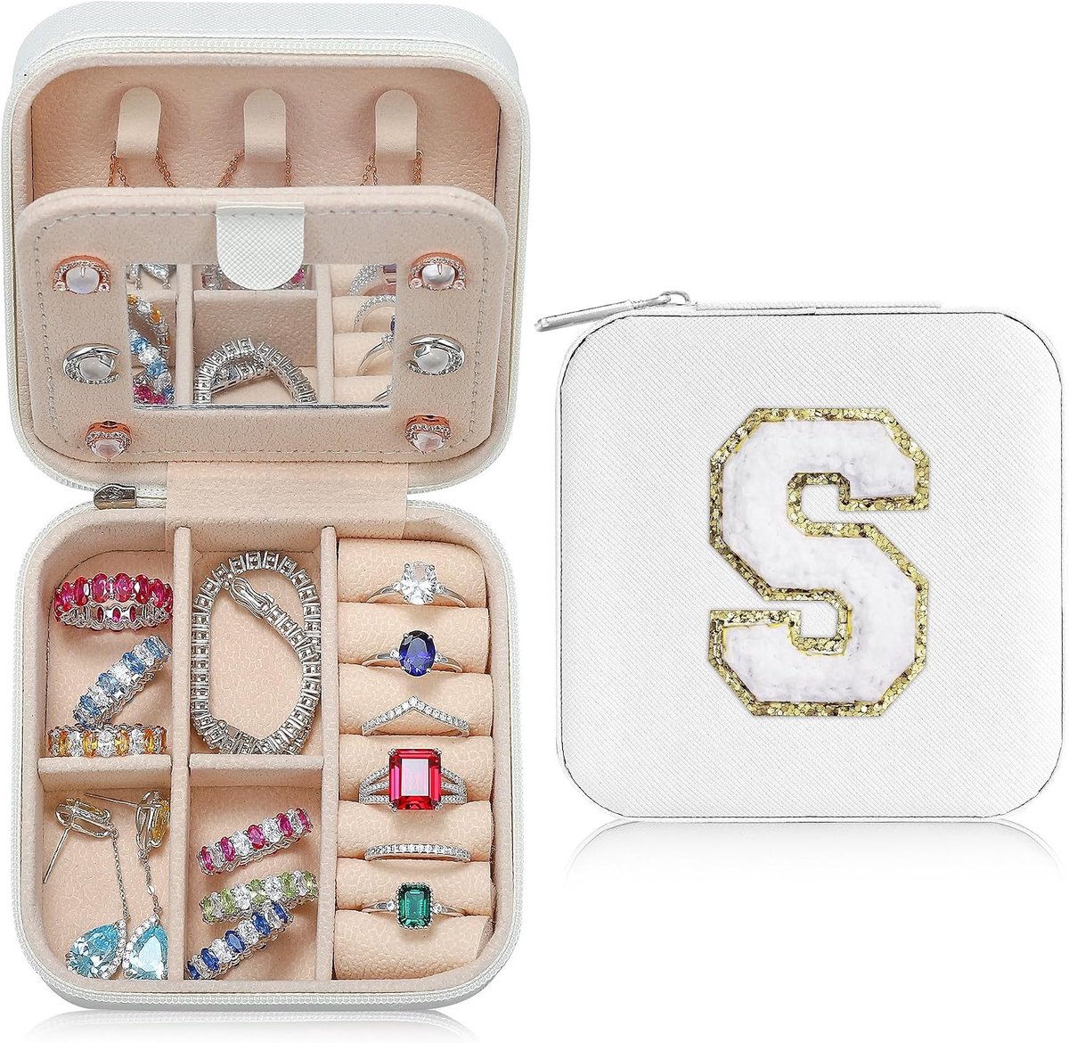 Sieradenbox voor meisjes - Reisjuwelenbox met letters - Wit - Persoonlijk cadeau voor geliefden - SnelShoppen