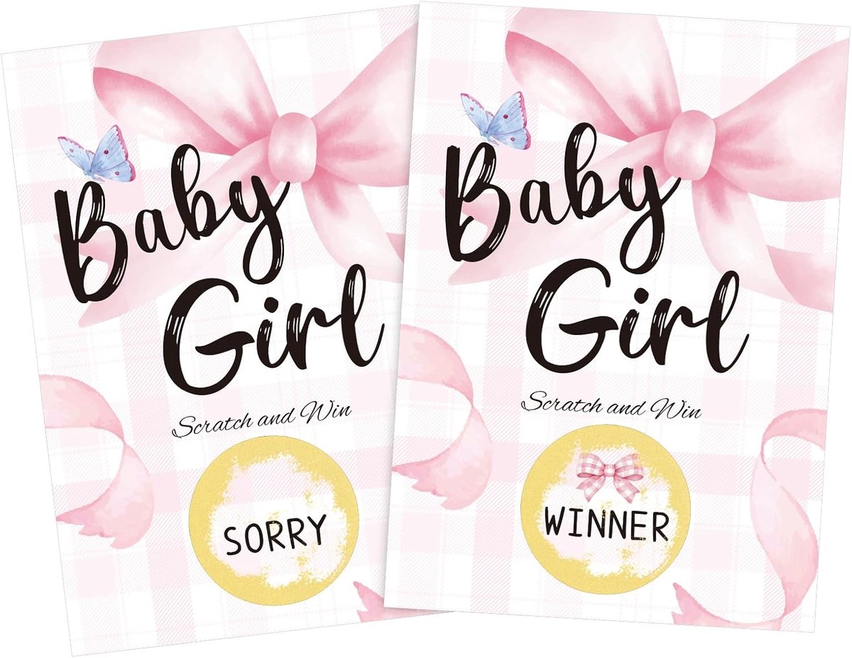 Scratch Cards Baby Shower - 35 Stuks - Roze Strik Ontwerp - Leuk voor Gender Reveal Party - SnelShoppen