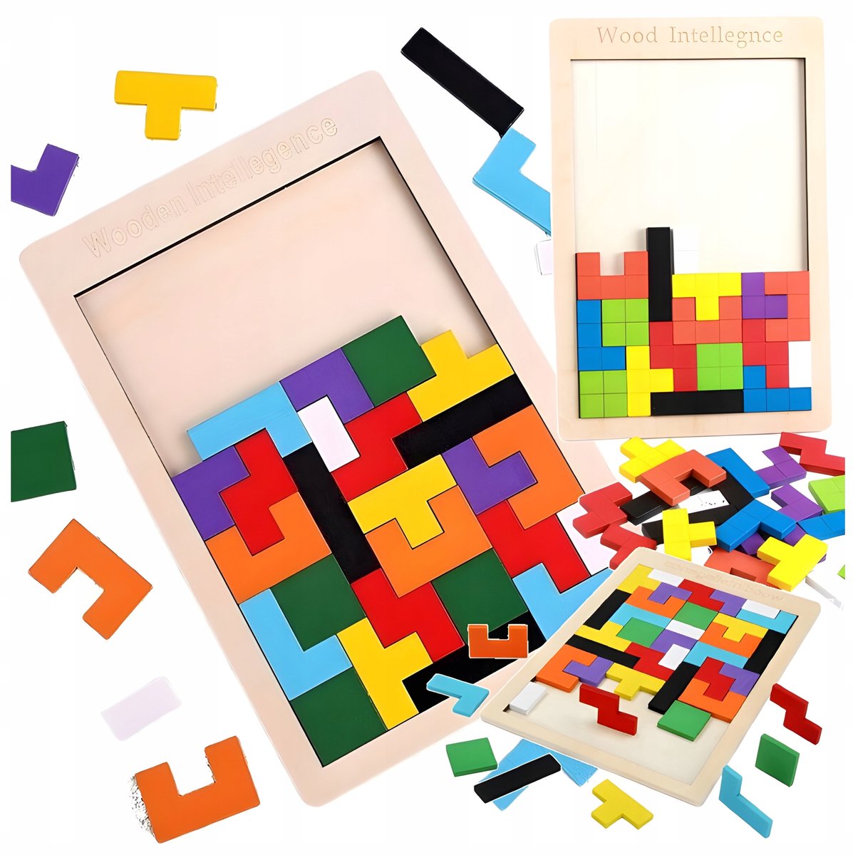 Houten Tetris Puzzel - Educatief Logisch Denkspel voor Kinderen & Volwassenen