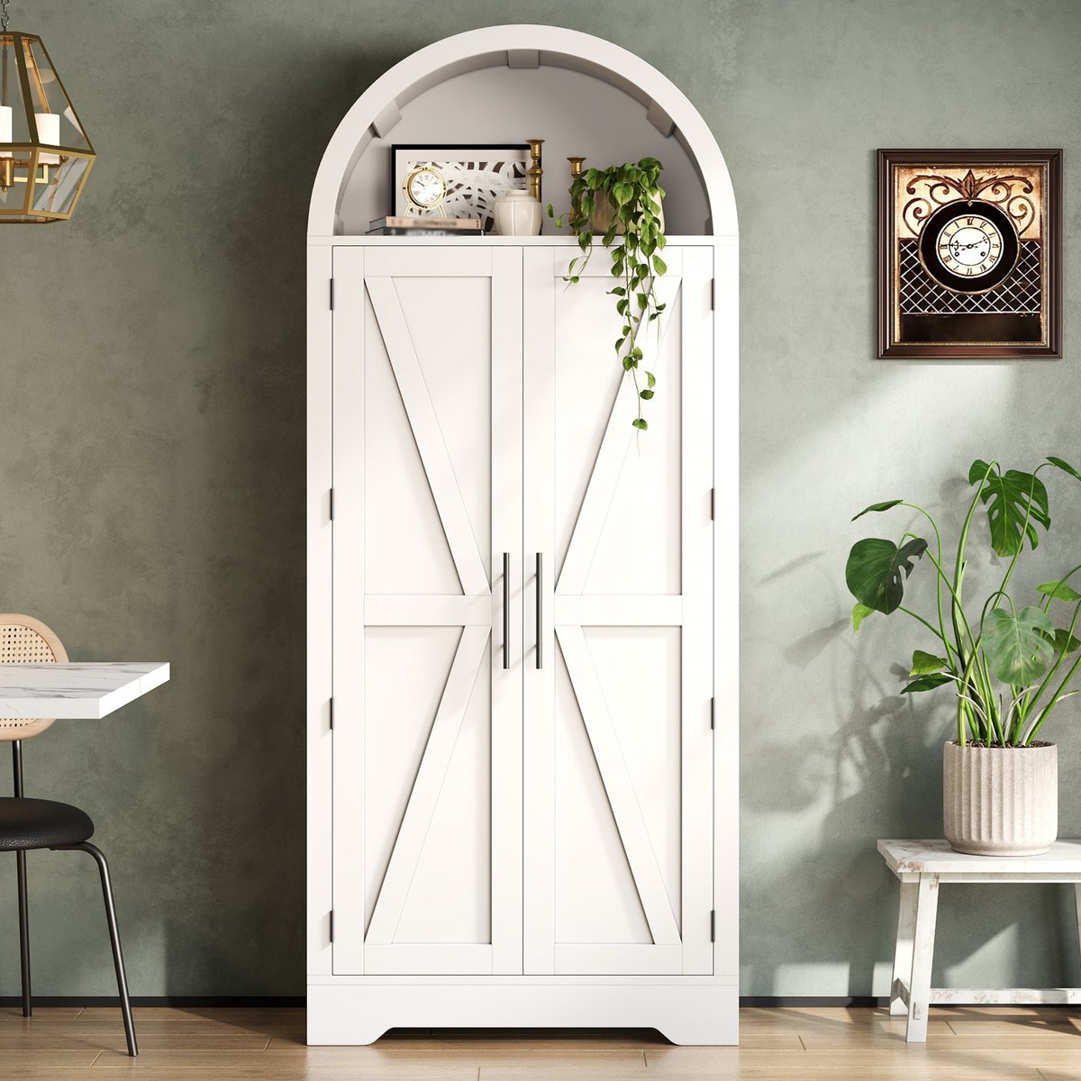 VVBV Buffetkast 70x35x170 cm - Opbergruimte, Met Planken - Wit, MDF
