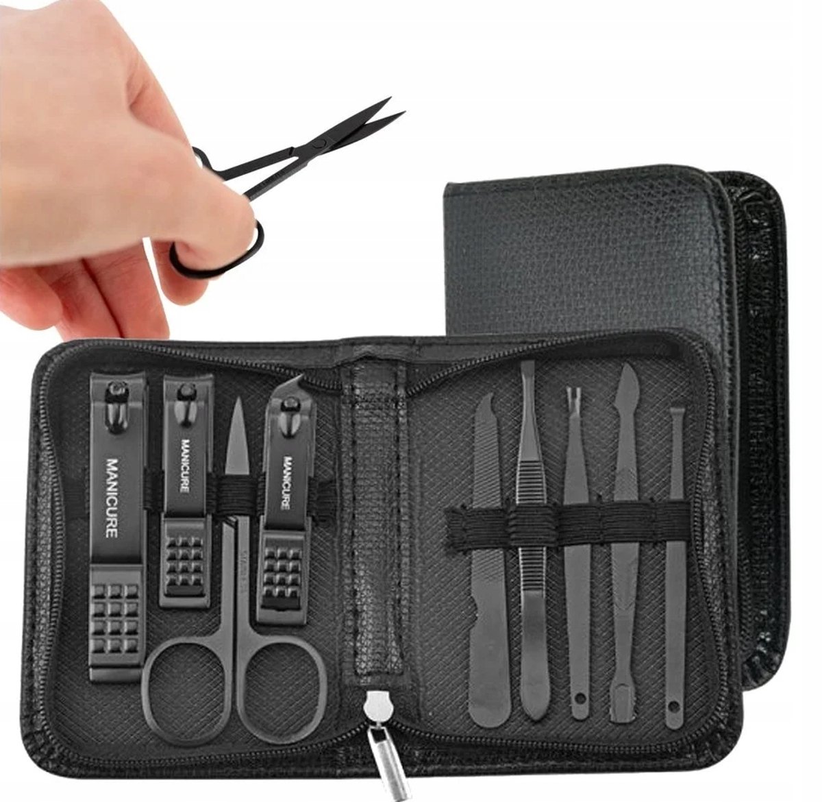 9-delige manicure- en pedicureset met etui - Zwart