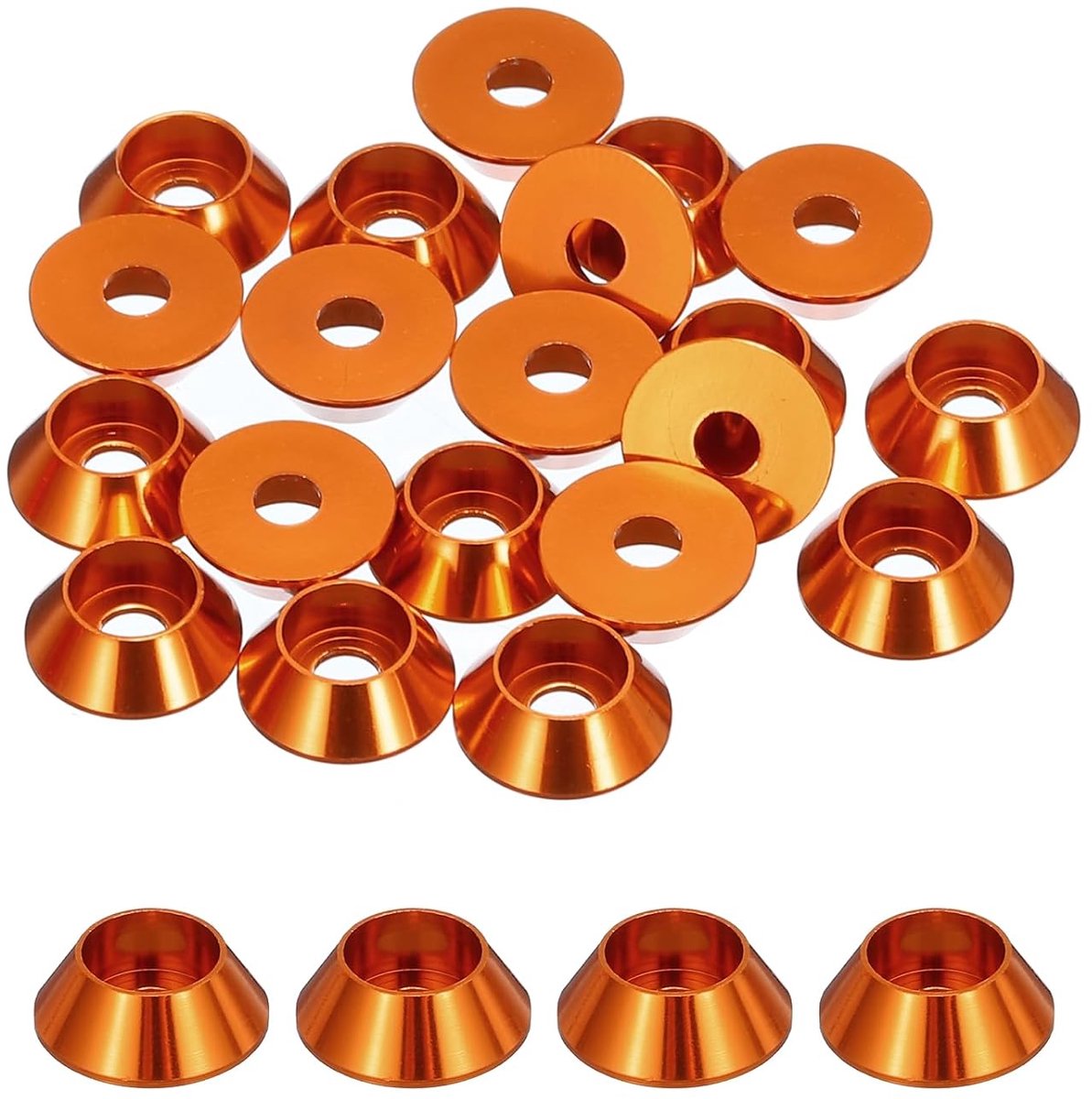 M3 kegelbeker-sluitringen, geanodiseerde aluminium afdichtingen voor schroeven RC/FPV/PC/drone/mechanische accessoires modelonderdelen, verpakking van 20 (oranje)