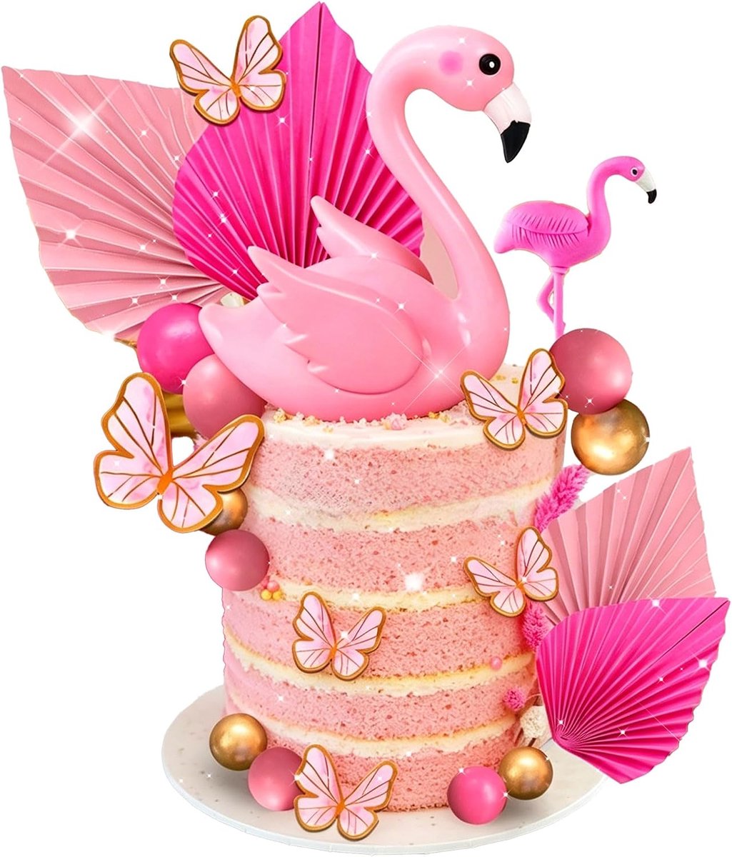 Stuks roze flamingo taartversiering hawaï