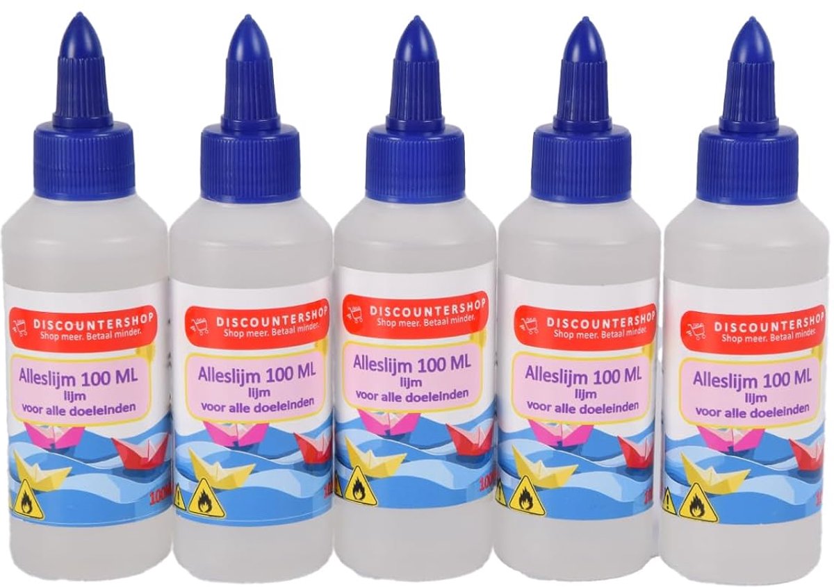 Lijmflessen set van 5 - 100 ml per fles - 4 cm x 14 cm - handige applicatie - ideaal voor knutselen - SnelShoppen