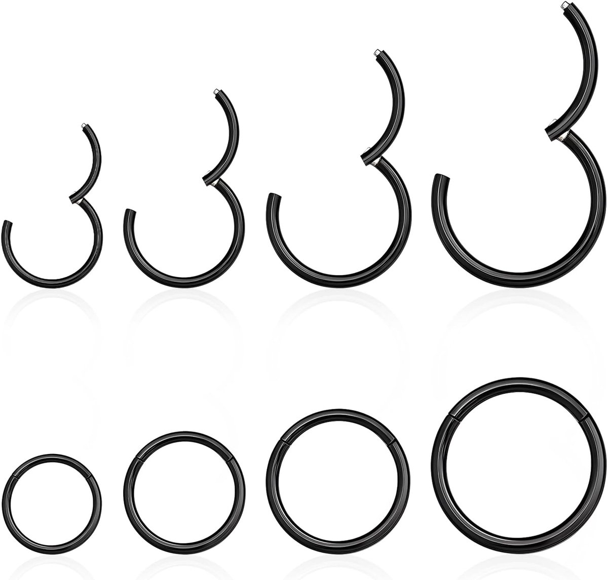 Ring zilver 8 stuks 18 g neusring Nostril septum piercing ringenset chirurgisch staal dunne lippiercing septum clicker kraakbeen piercing oor voor dames en heren 8 mm/10 mm/12 mm
