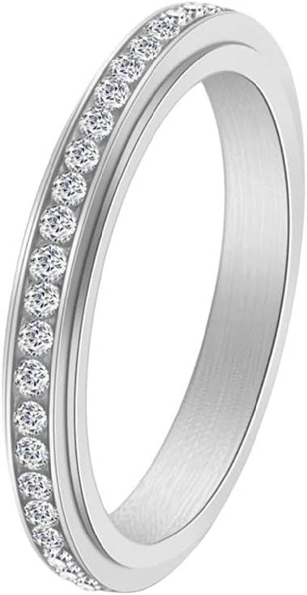 Womens roestvrij staal angst draaibare stapelen ringen Inlay Zirconia trouwring, Metaal, Metaal