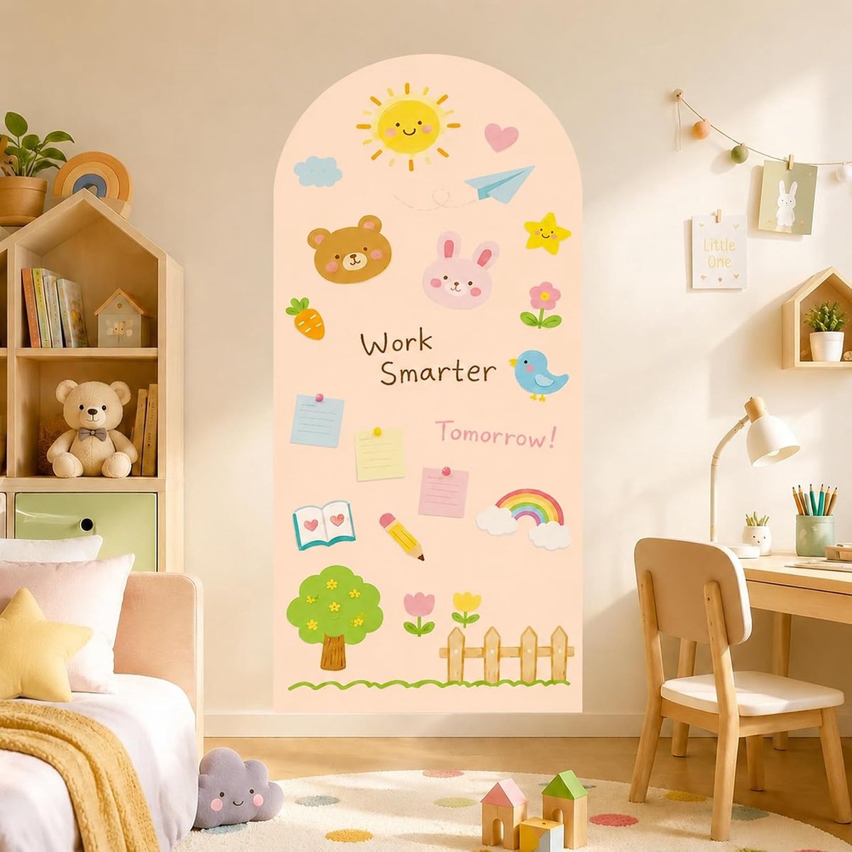 Magneetbord voor kinderen, zelfklevend, 100 x 45 cm, magneetwand kinderkamer met kleurrijke krijtstiften en reinigingsdoek, Montessori magneetwand, leerspel, magnetisch tekenbord voor jongens en