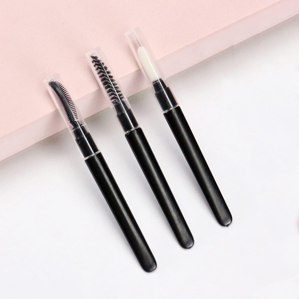 3 STKS Mini Wenkbrauwborstel, Wimperborstel, Lip Brush Set met Dop, Herbruikbare Draagbare Mascara Wands Lipstick Make-up Borstels Applicators Kits