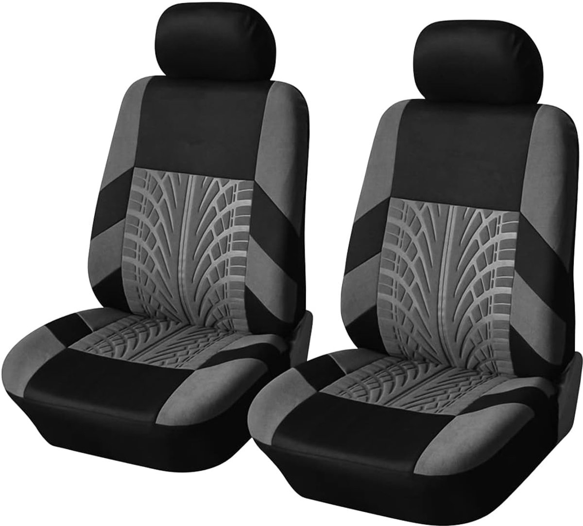 2 stuks autostoelhoezen, luxe look, universeel reliëfprint, stoffen ontwerp, stoelbeschermers voor voertuigen, SUV, bestelwagens, sedans (grijs)