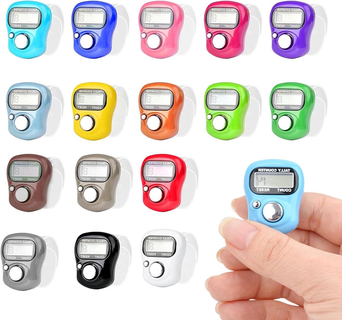 Elektronische Vinger Tellers - Digitale Clicker Tellers - Rondes Tellen - Met Reset Knop - 16 Stuks - Multicolor