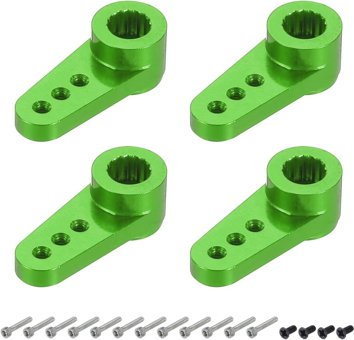4 stuks servohoorn van aluminium, 15T, servohoorn, besturing, korte arm, 17,5 mm, groen, geschikt voor doe-het-zelf auto/boot/vliegtuigen, model, boot, accessoires met schroeven