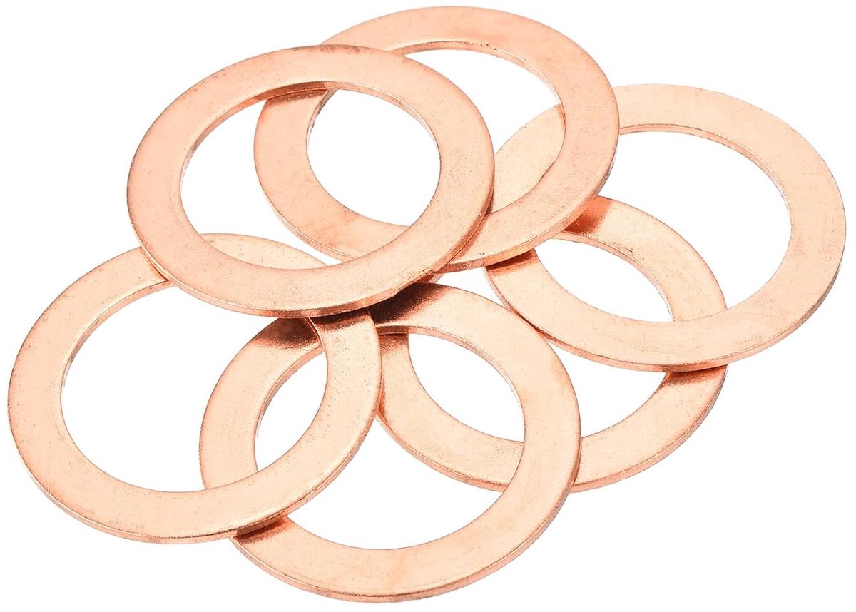 6 stuks koperen sluitringen, platte metrische koperen afdichtringen, 28 x 40 x 1,5 mm, voor hydraulische verbindingen, schroeven, moeren, reparatie