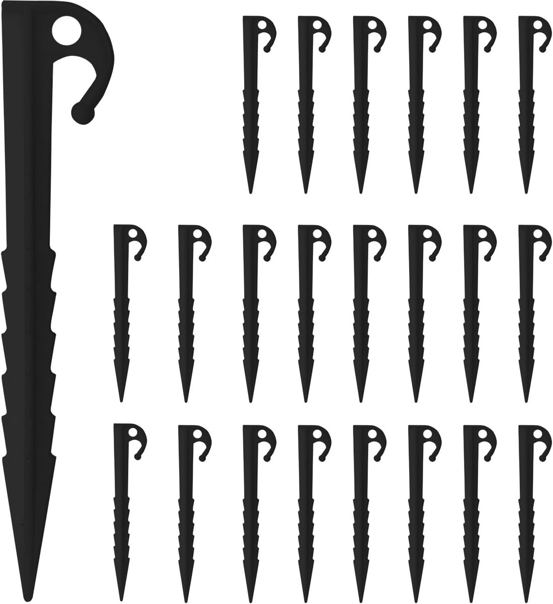 22 stuks kunststof haringen, 14,5 cm, kunststof tentharingen, robuuste haringen, camping, grondankers, plastic, tuinharingen, tent, stakes, voor tenten, camping, tuin en outdoor, zwart