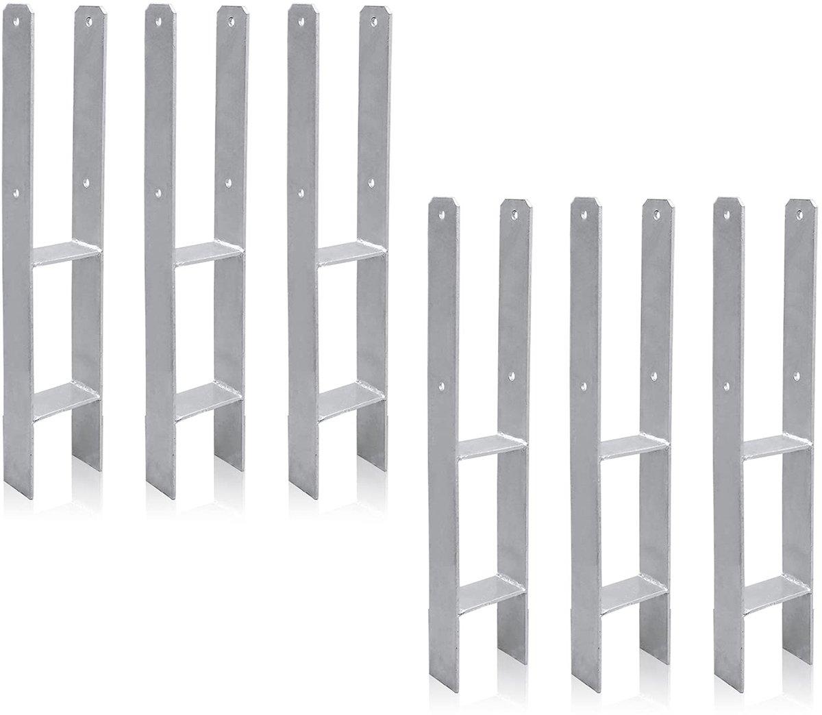 H-paalanker, 6 stuks, H-anker, paaldrager, grondanker voor palen, H-paalschoen voor omheining en broeikas, palen, vierkante houten palen (91 x 600 mm)