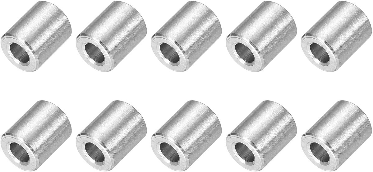 10 stuks afstandhouders van roestvrij staal, 5 mm ID x 10 mm OD x 12 mm L, afstandhouders van messing, zonder schroefdraad, ronde spacer voor schroeven, moeren 3/16 inch of M5