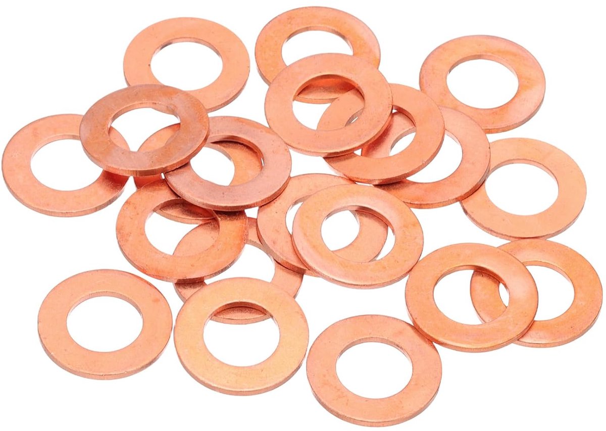 Platte sluitringen, koper, M12, 12 x 22 x 1,5 mm, platte metrische sluitringen, verbeterd koper, ringen voor het afdichten van schroeven, moeren, accessoires, elektronische reparatie