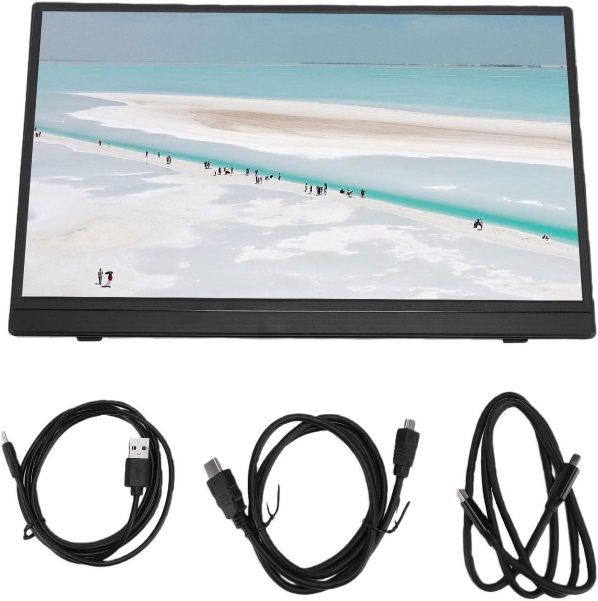Draagbare Monitor - Extern Beeldscherm - Mobiel Werken - Ingebouwde Batterij - 156 Inch - Zwart