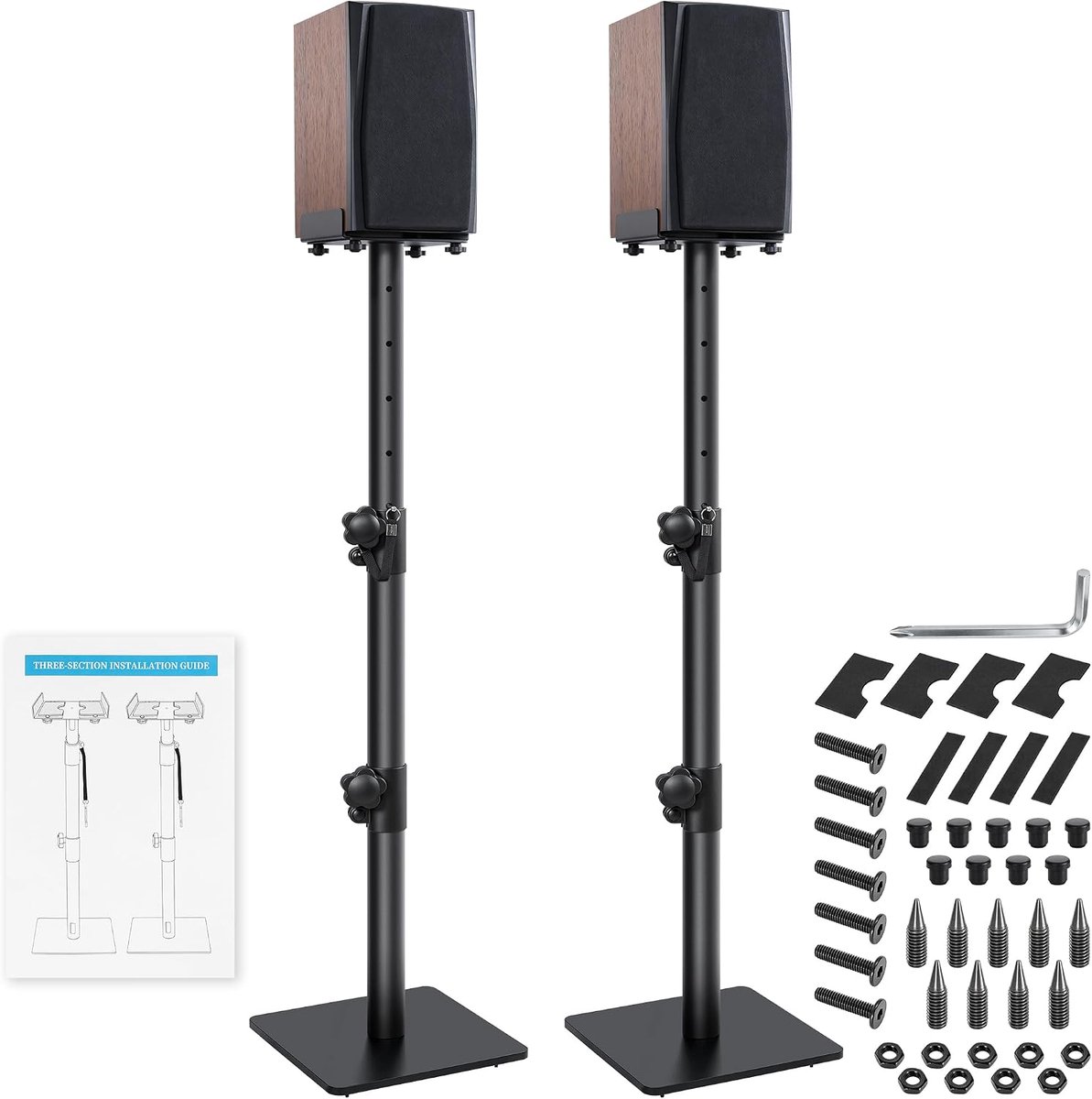 Luidsprekerstandaard, 72-102 cm, in hoogte verstelbaar, universele boxstandaard, met kabelmanagementsysteem, zwart, luidsprekerstandaard, compatibel met een groot aantal luidsprekermodellen