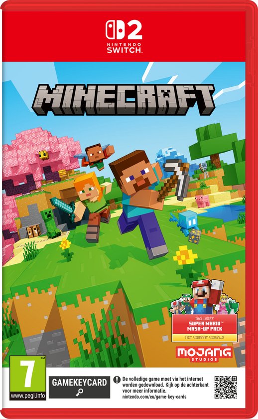Minecraft Nintendo Switch-spelhoes met Steve, Alex en Alex.