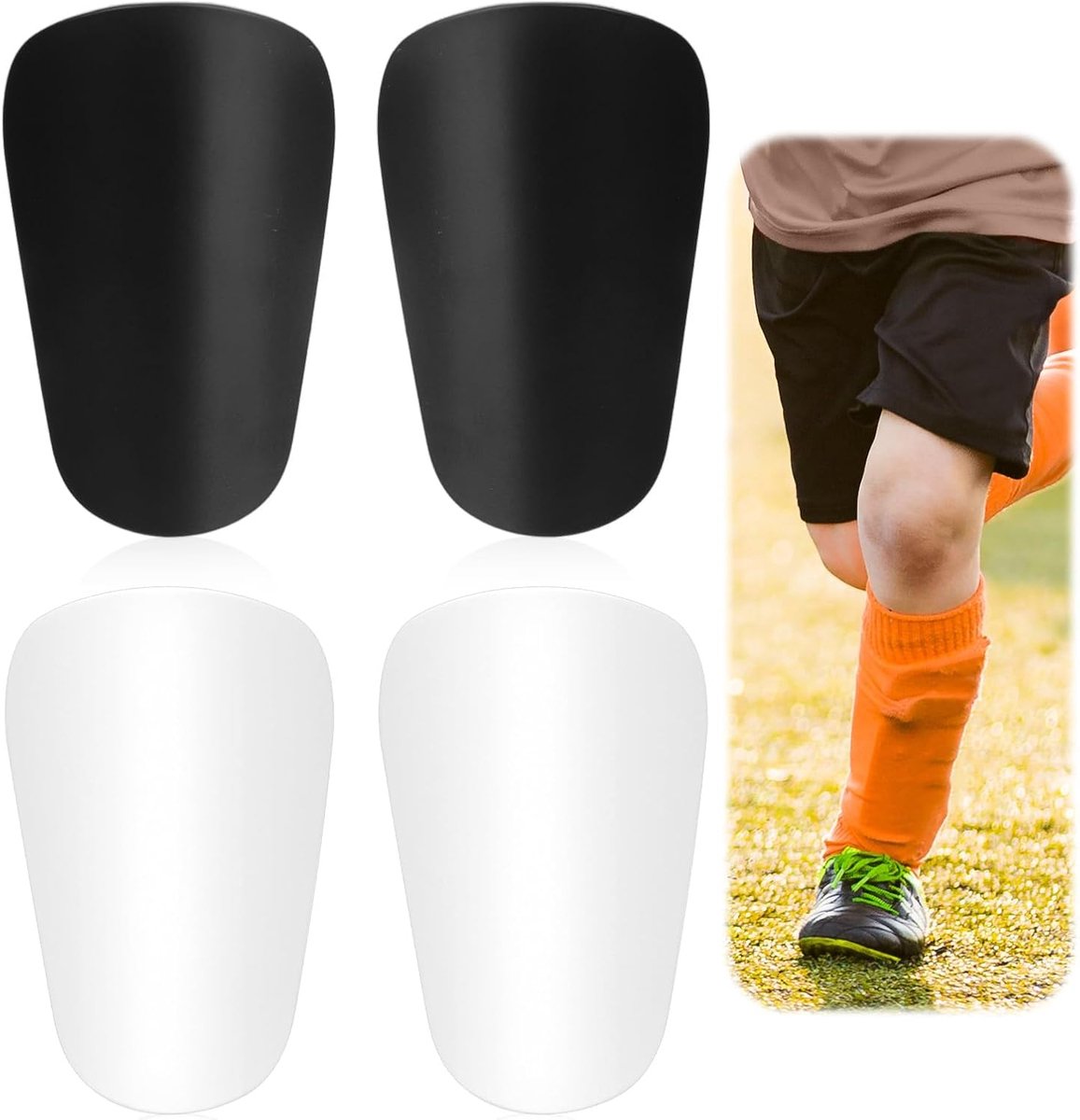 Scheenbeschermers, 10x6,2cm Comfortabel Kleine Voetbal Scheenbeschermers voor Jeugd en Volwassenen Beschermende Uitrusting voor Kinderen Vrouwen Mannen (Zwart, Wit)