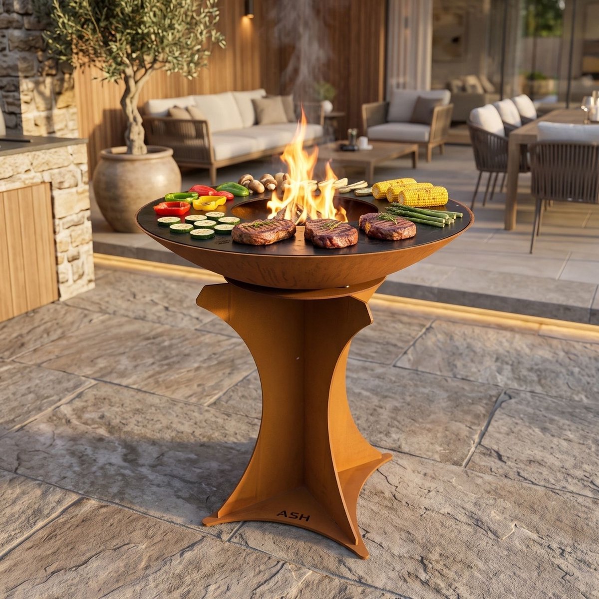 ASH Grill & Heat Titan - Plancha BBQ - Cortenstaal - Ø 82 cm bakplaat - BBQ en vuurplaats