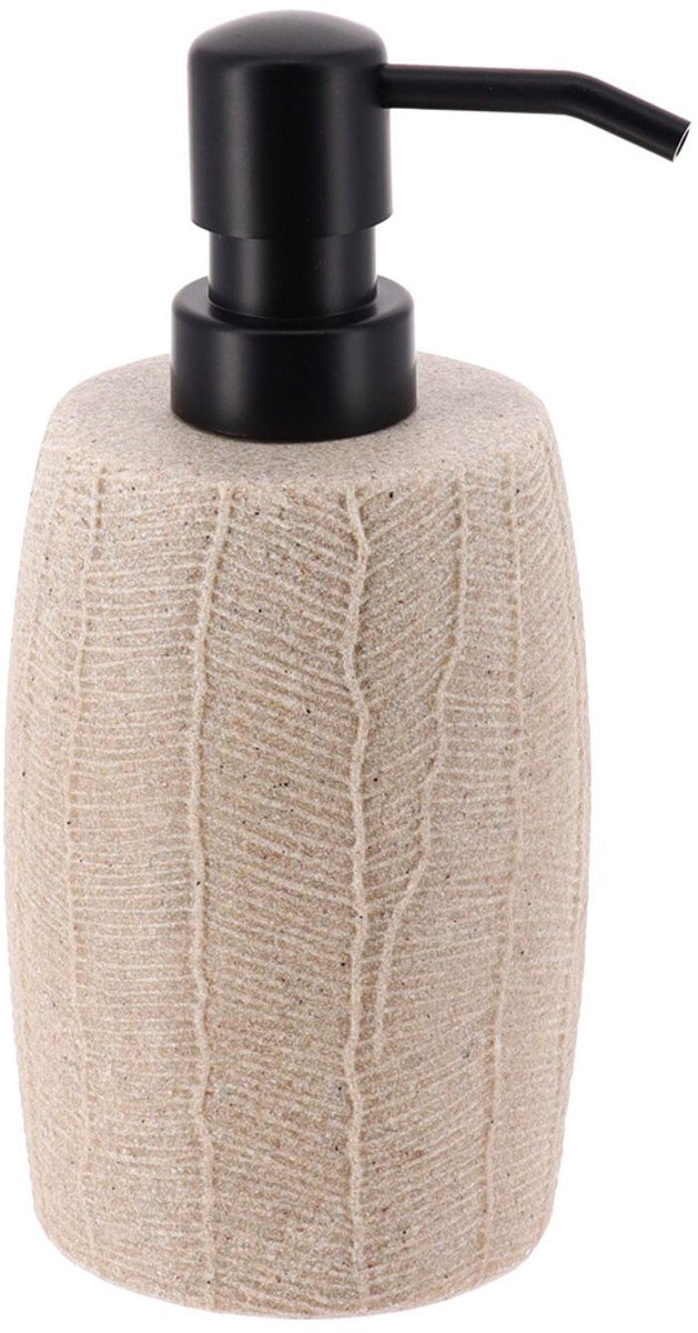 Tendance zeeppomp / zeepdispenser Leaf - beige - 330ml - rond - 18 x 8 cm - polyresin