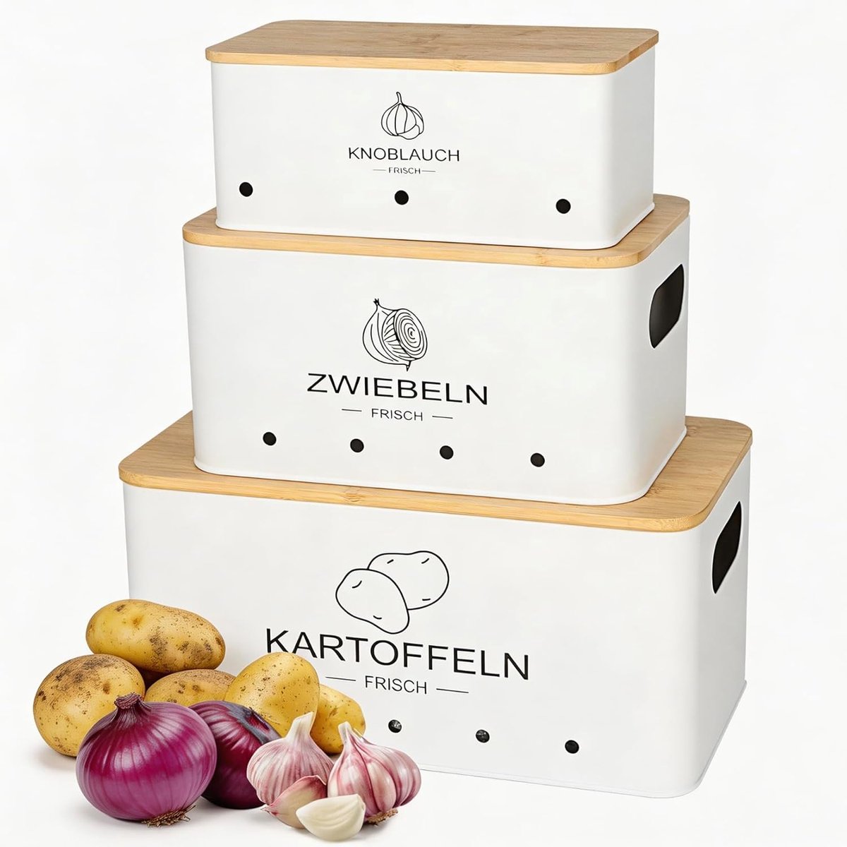 Aardappelhouder set van 3 - witte container - veelzijdig en praktisch - perfect voor opslag - ShopVlot