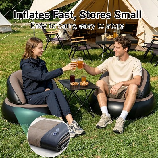 Thijox - Opblaasbare Fauteuil en Bank met Vlokoppervlak, Ronde Luchtbank inclusief Voetpomp, Waterdichte Opblaasbare Bank voor Woonkamer, Outdoor, Cam van Thijox — afbeelding 4