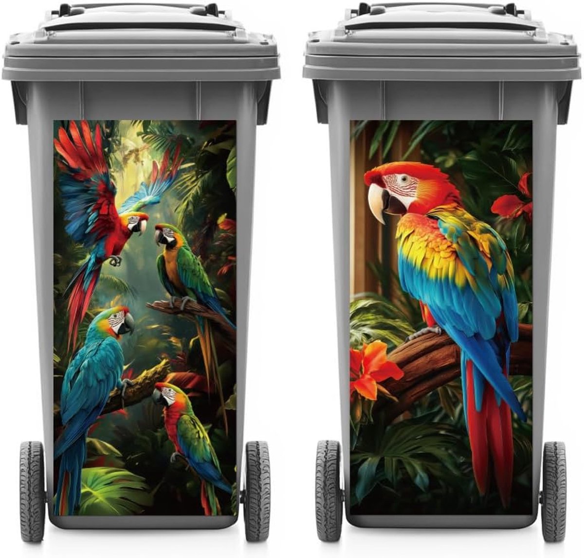 Afvalbak stickers - grote 14,9" x 32" jungle parrot - waterproof decoratie - vrolijke uitstraling voor buiten - ShopVlot