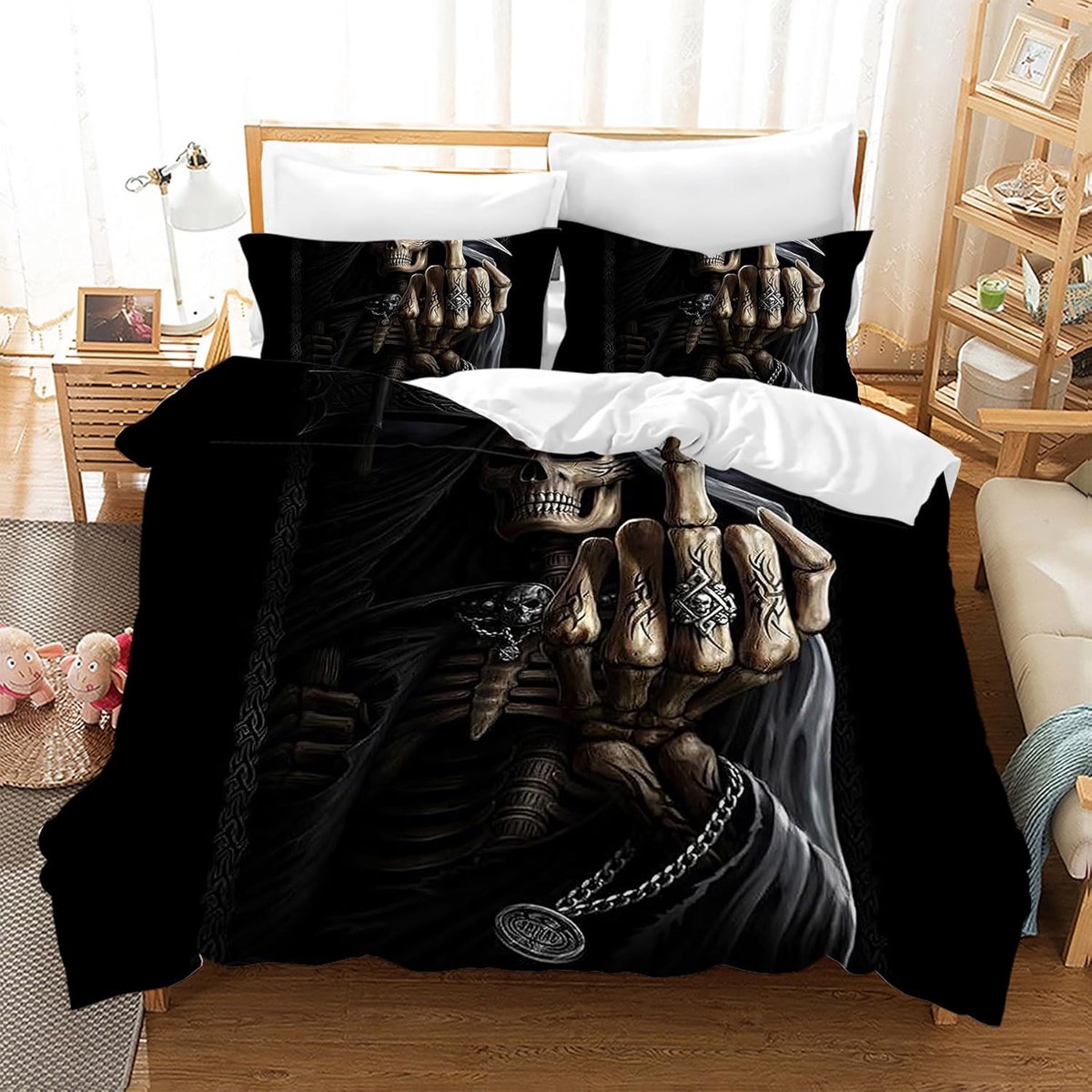 Dekbedovertrek Skull 200 x 200 cm - Microfiber - Gothic ontwerp - Perfect voor kinderen - ShopVlot