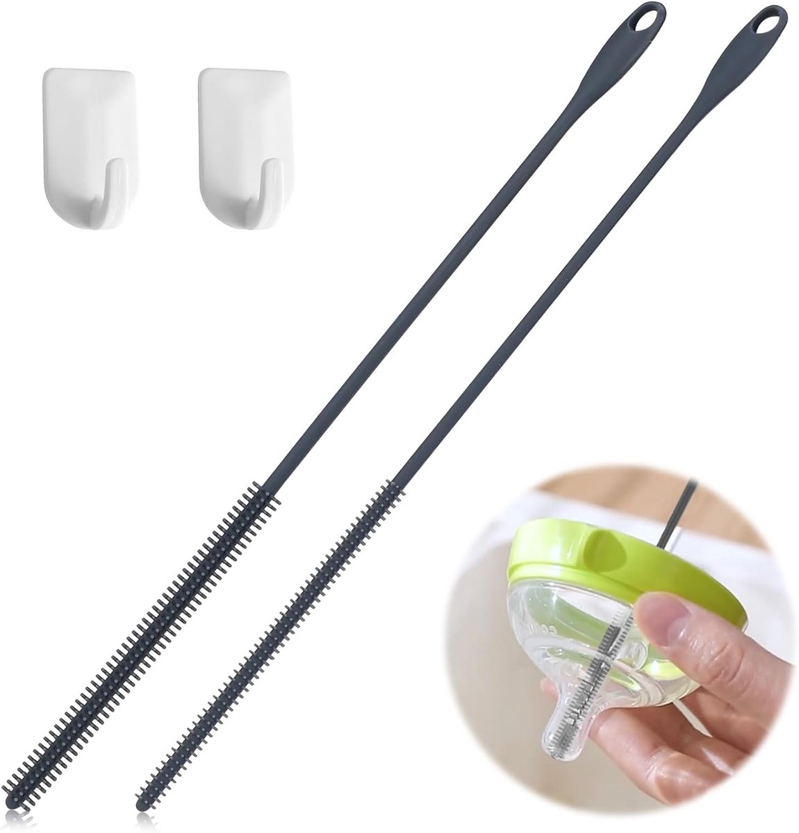 Siliconen Rietjesborstels Set van 2 - 6 mm + 8 mm - Buigzaam en Herbruikbaar - Ideaal voor Glazen en Metalen Rietjes - ShopVlot