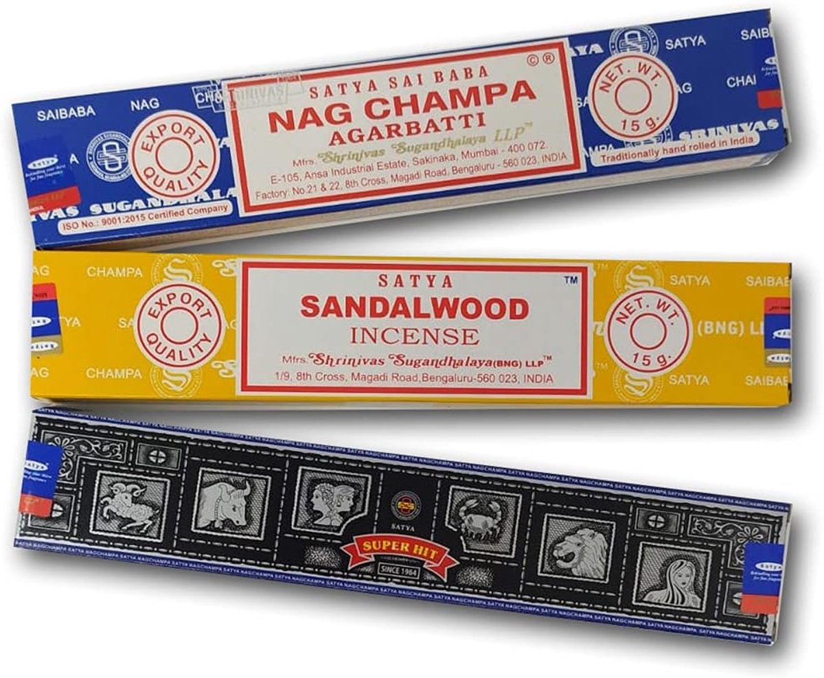 Incense sticks 3x15 g - Nag Champa, Superhit en Sandelhout - Natuurlijke aromatherapie - Creëer een rustgevende sfeer - ShopVlot