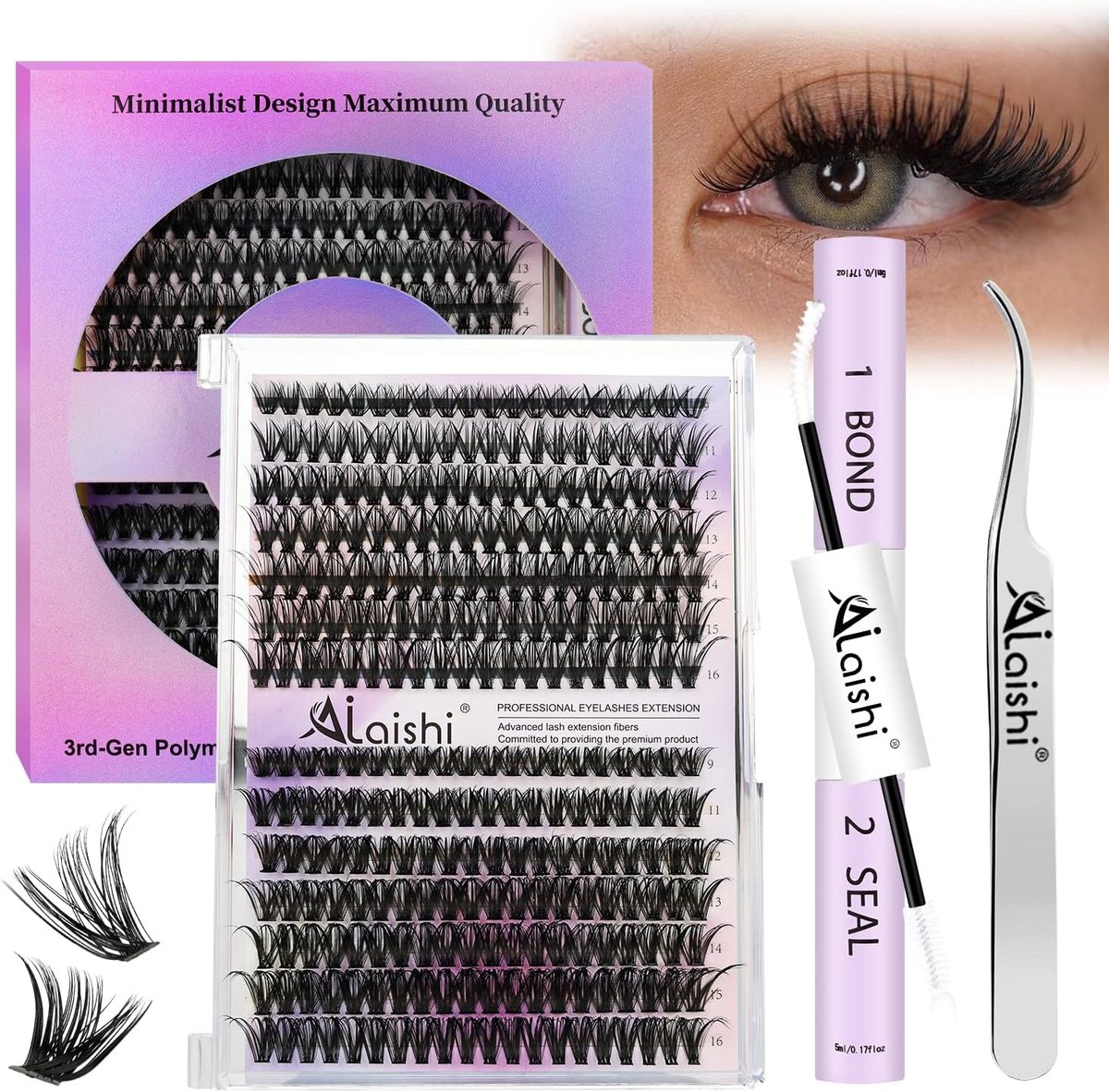 SnelShoppen - Fake Wimpers Set, 280 Cluster Wimpers 9-16mm (40D+50D), Wimperlijm en Pincet Inclusief, Manga en Natuurlijke Look, Wimperextensions Thui